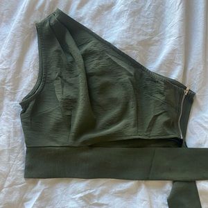 Shein Olive Green One Shoulder Crop Top